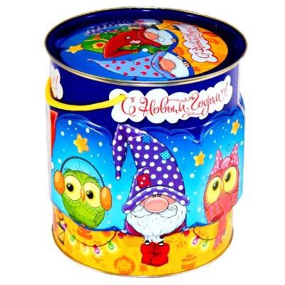 Сладкий новогодний подарок в жестяной упаковке весом 1200 грамм