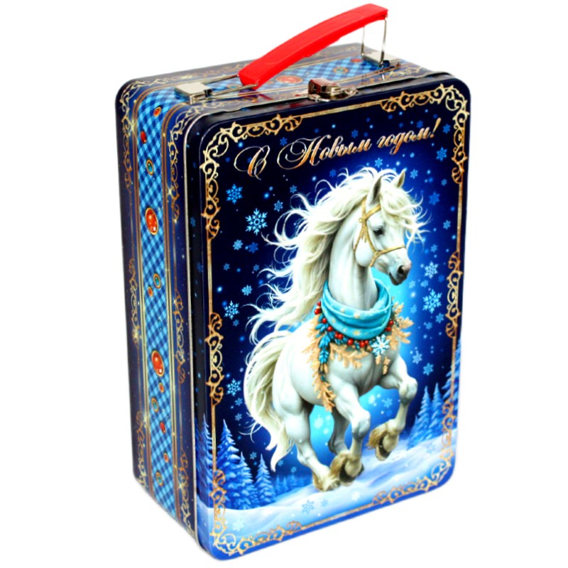 Детский новогодний подарок в жестяной упаковке весом 1200 грамм